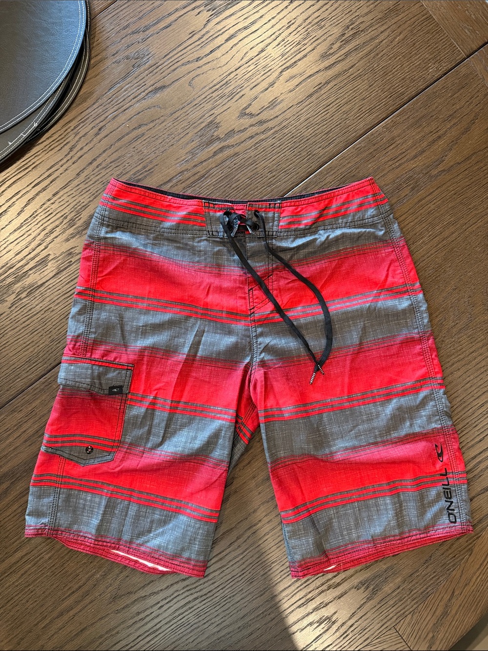 O'Neill Red and Gray Striped Board Shorts